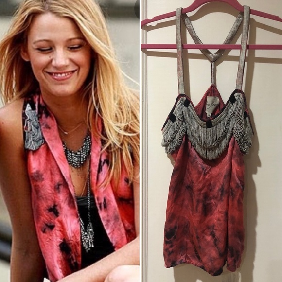 chelsea flower Tops - Chelsea Flower pink tie dye beaded tank M